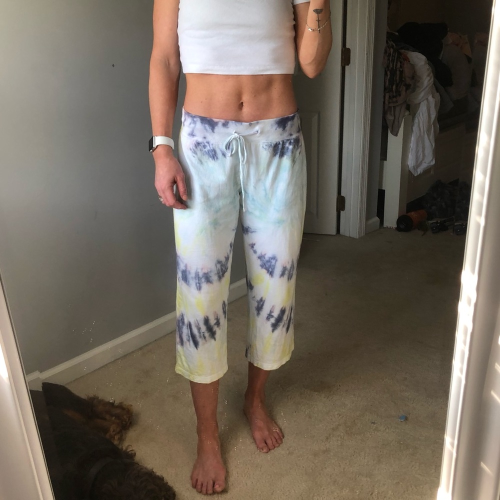 Custom dyed cropped sweatpants.